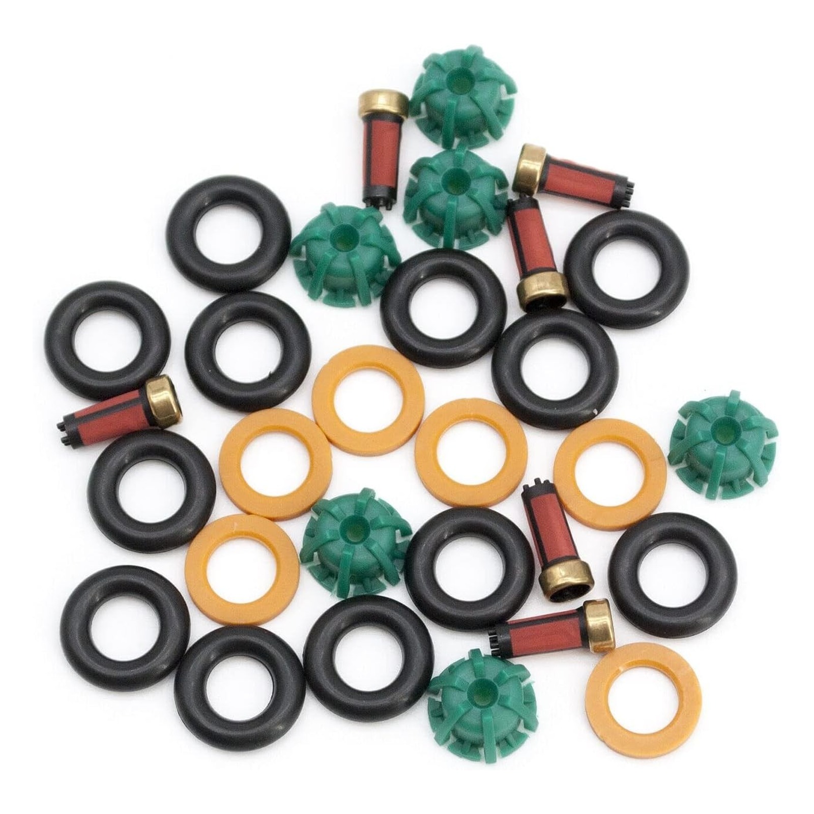 BMW M50 / M52 / M54 kit: 12 FKM O-rings, 6 micro basket filters, 6 spacers, 6 pintle caps